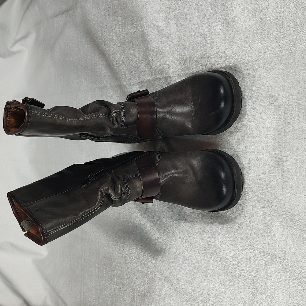 Pikolinos Tall Combat Boots Dark Gray Boots Brown Buckles Biker Boots Size EU 36 - Picture 2 of 10